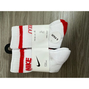 Boys Nike Crew Socks 6-Pack One Size White Red Black